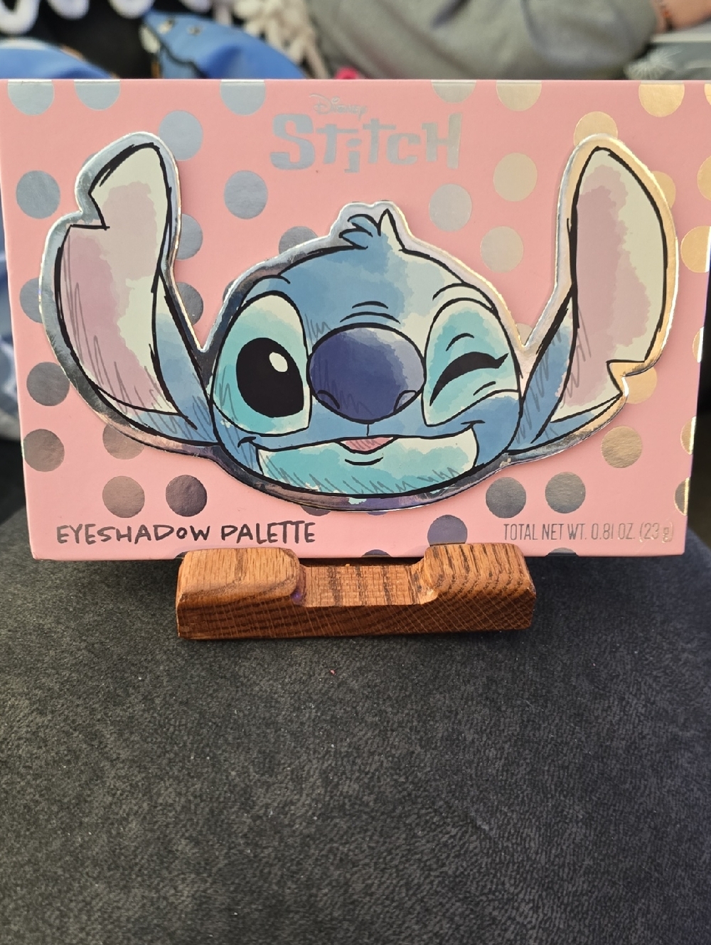 Disney Pink Eyeshadow Palette with Blue Stitch Artwork